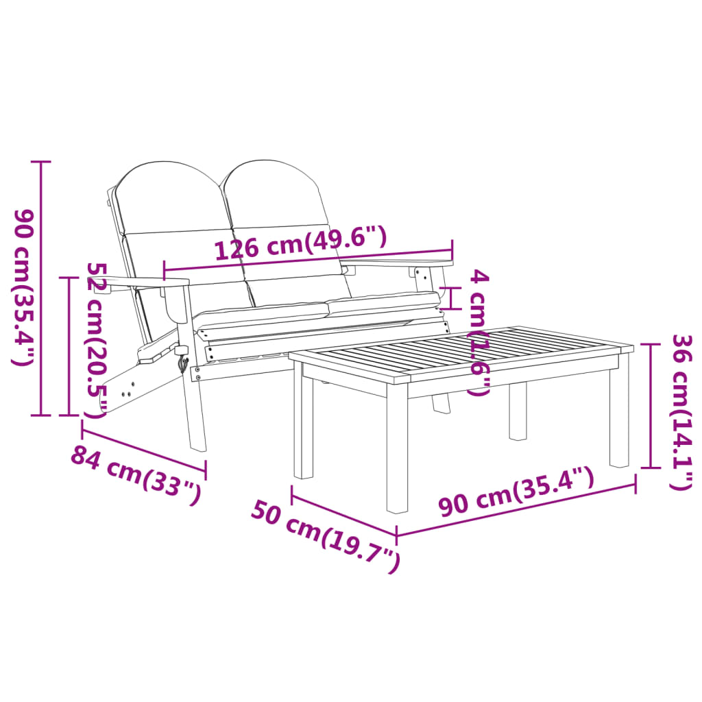 Ensemble de salon de jardin Adirondack 4 pcs bois acacia solide