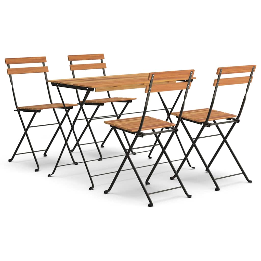 Ensemble de bistro pliable 5 pcs Bois d'acacia solide et acier