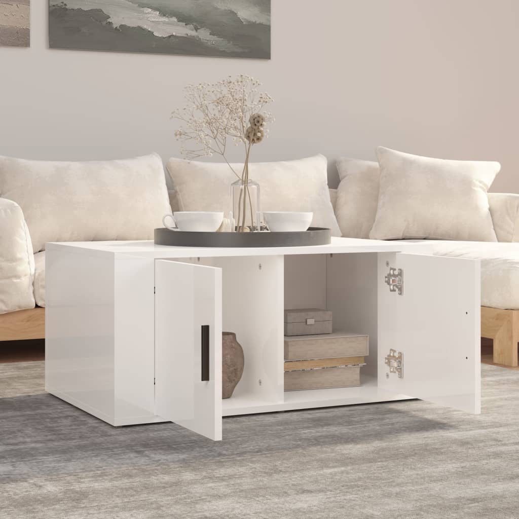 Table basse Blanc brillant 80x50x36 cm Bois d'ingénierie - XIOS
