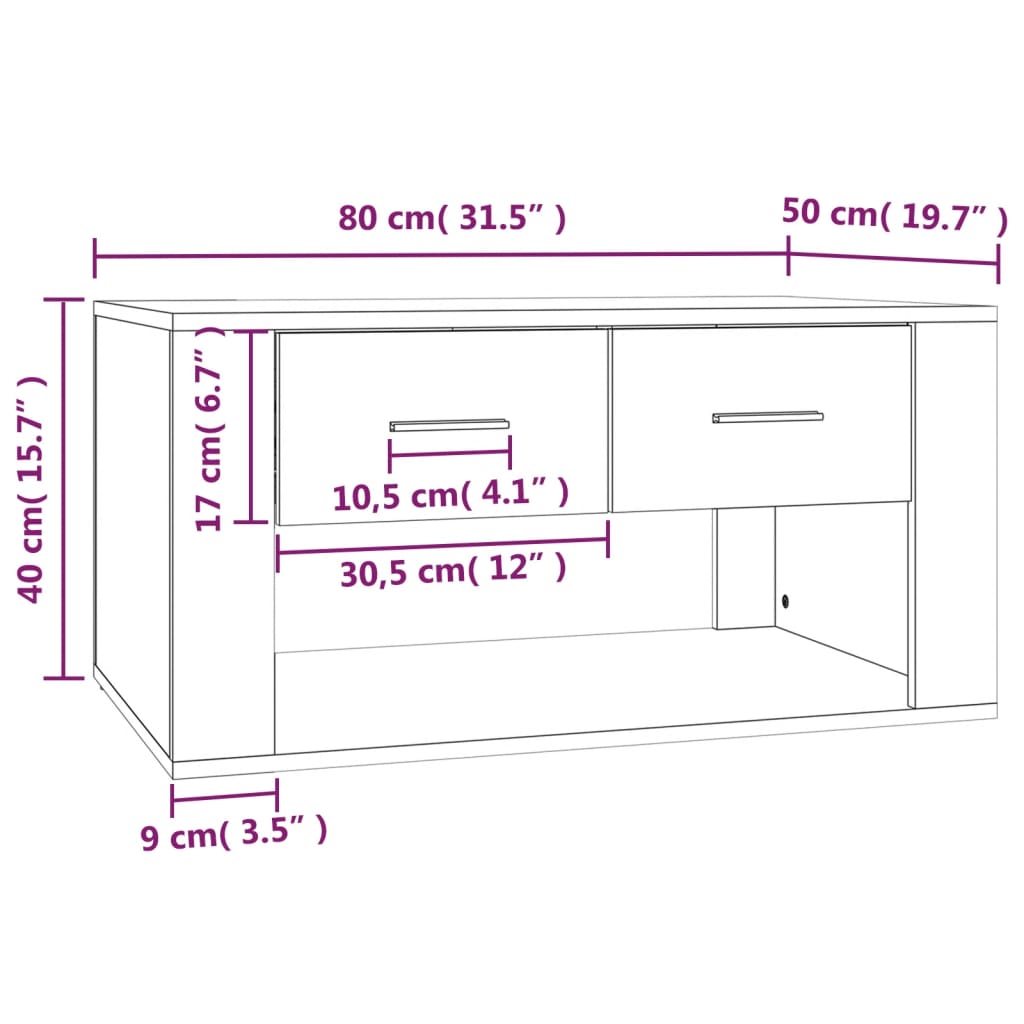 Table basse Chêne sonoma 80x50x40 cm Bois d'ingénierie - XIOS