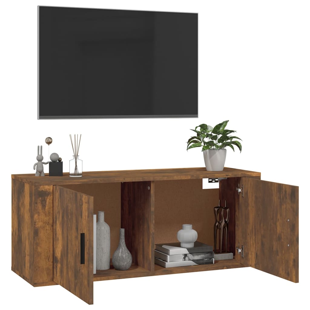 Meuble TV mural Chêne fumé 100x34,5x40 cm - XIOS