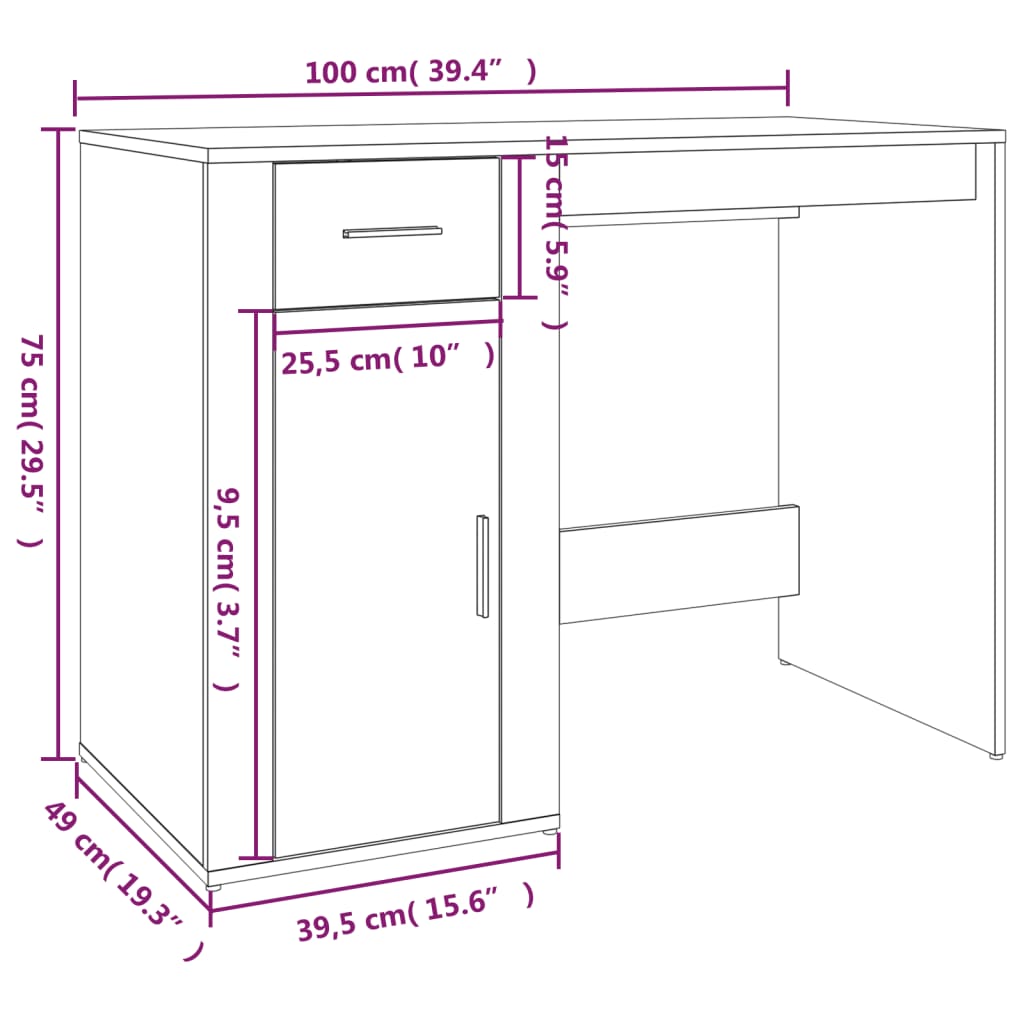 Bureau Sonoma gris 100x49x75 cm Bois d'ingénierie Bureaux vidaXL