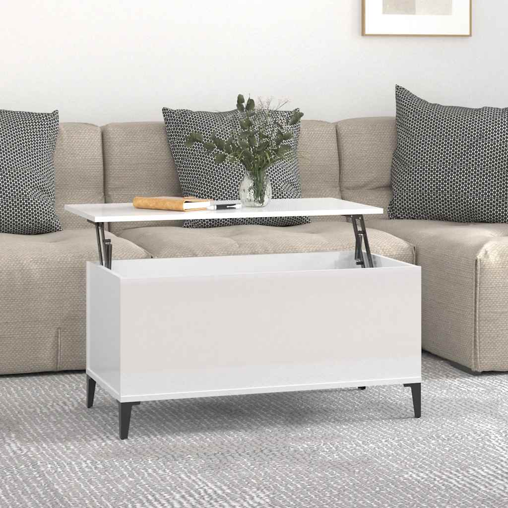 Table basse Blanc brillant 90x44,5x45 cm Bois d'ingénierie - XIOS