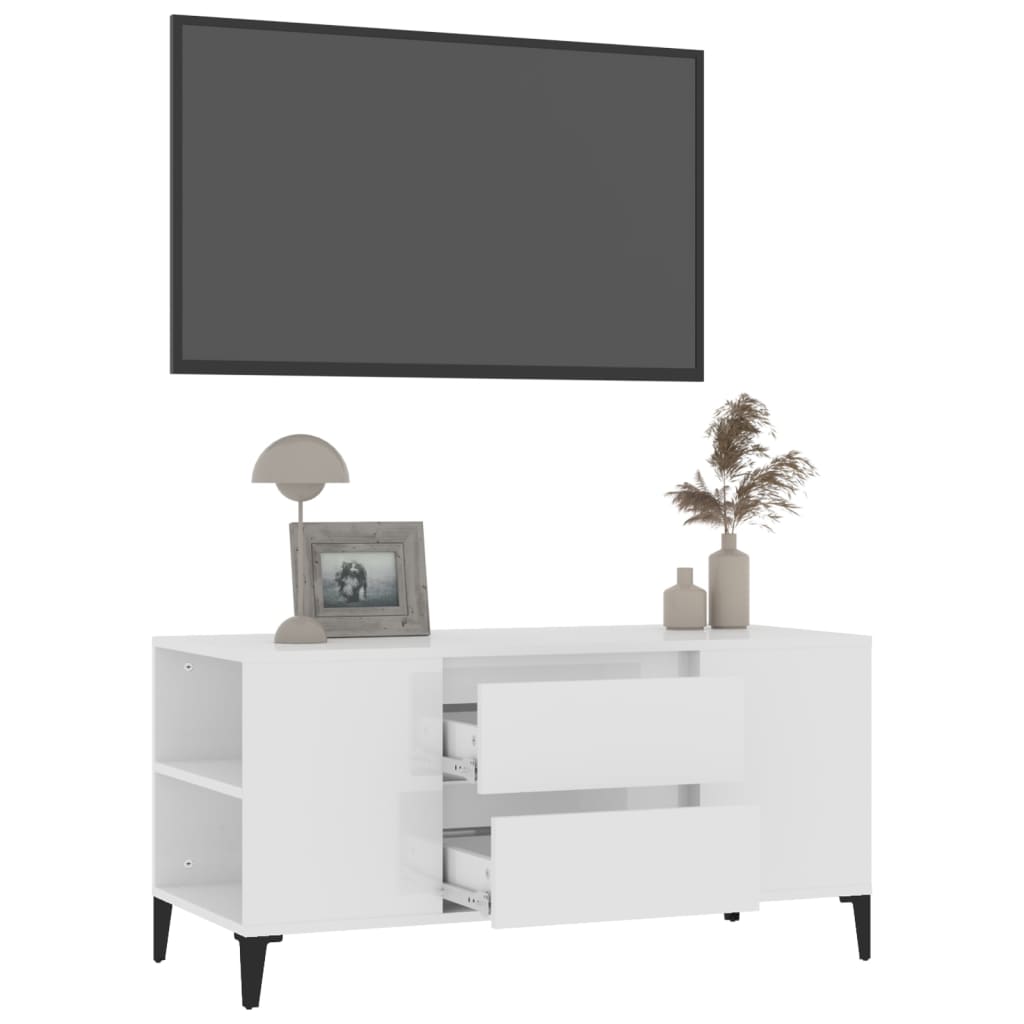 Meuble TV Blanc brillant 102x44,5x50 cm Bois d'ingénierie - XIOS