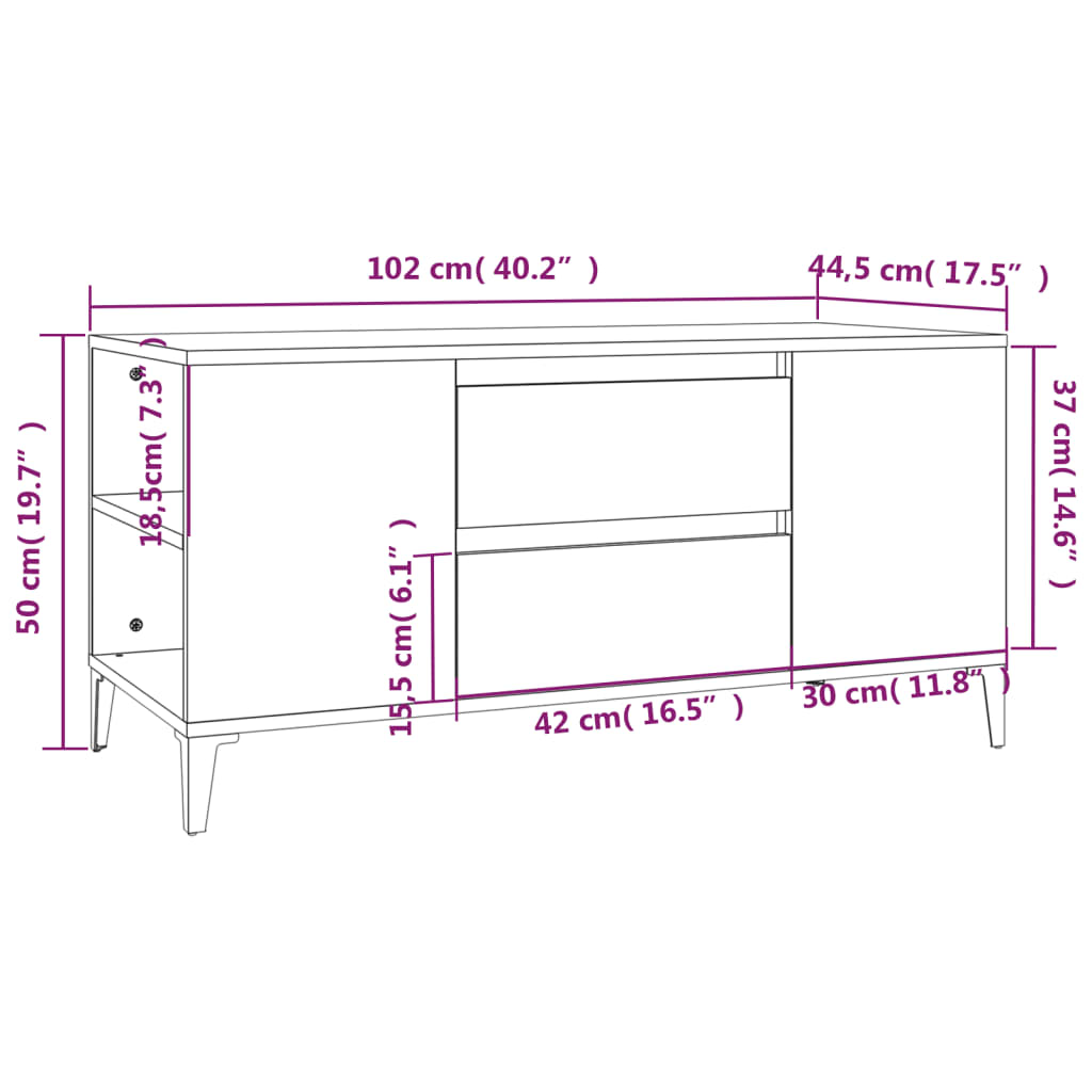 Meuble TV Chêne sonoma 102x44,5x50 cm Bois d'ingénierie Meubles TV vidaXL   
