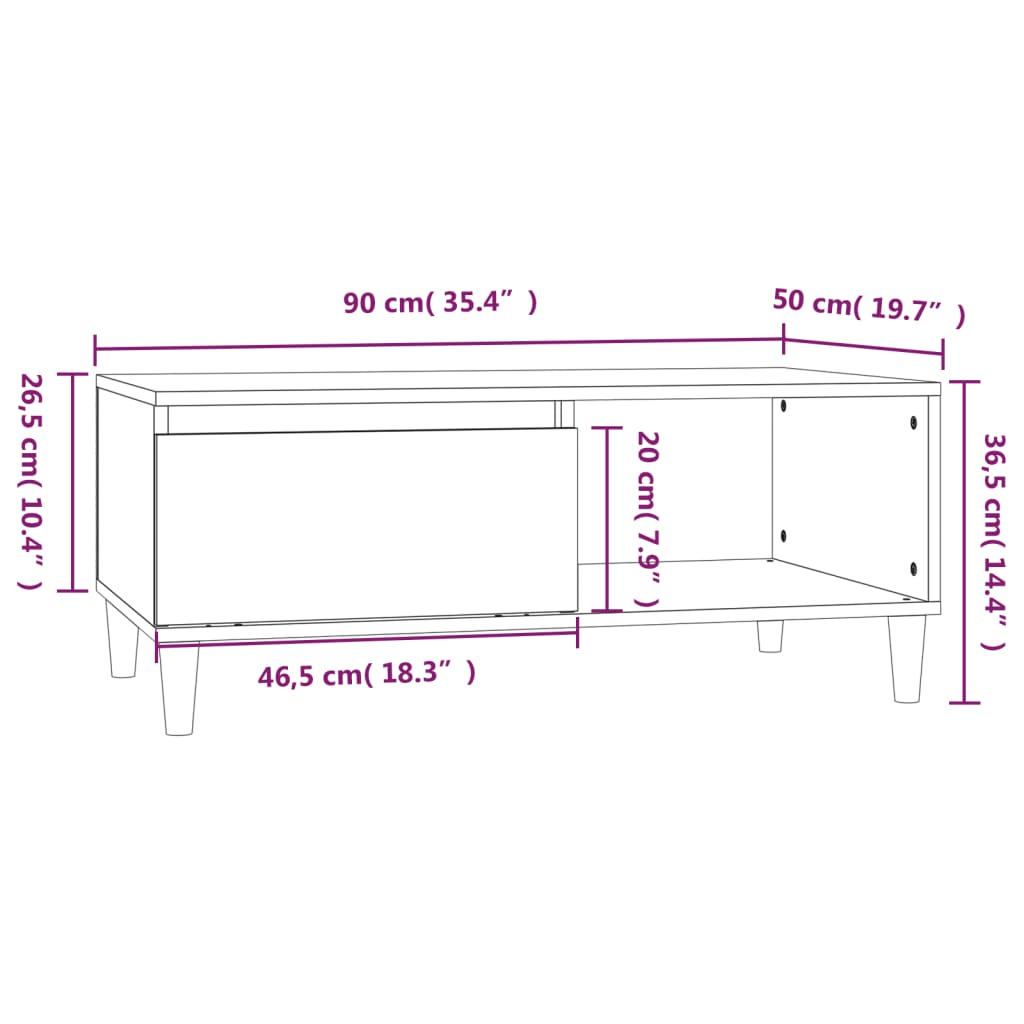 Table basse Sonoma gris 90x50x36,5 cm Bois d'ingénierie - XIOS