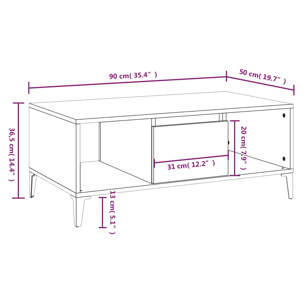 Table basse Blanc 90x50x36,5 cm Bois d'ingénierie - XIOS