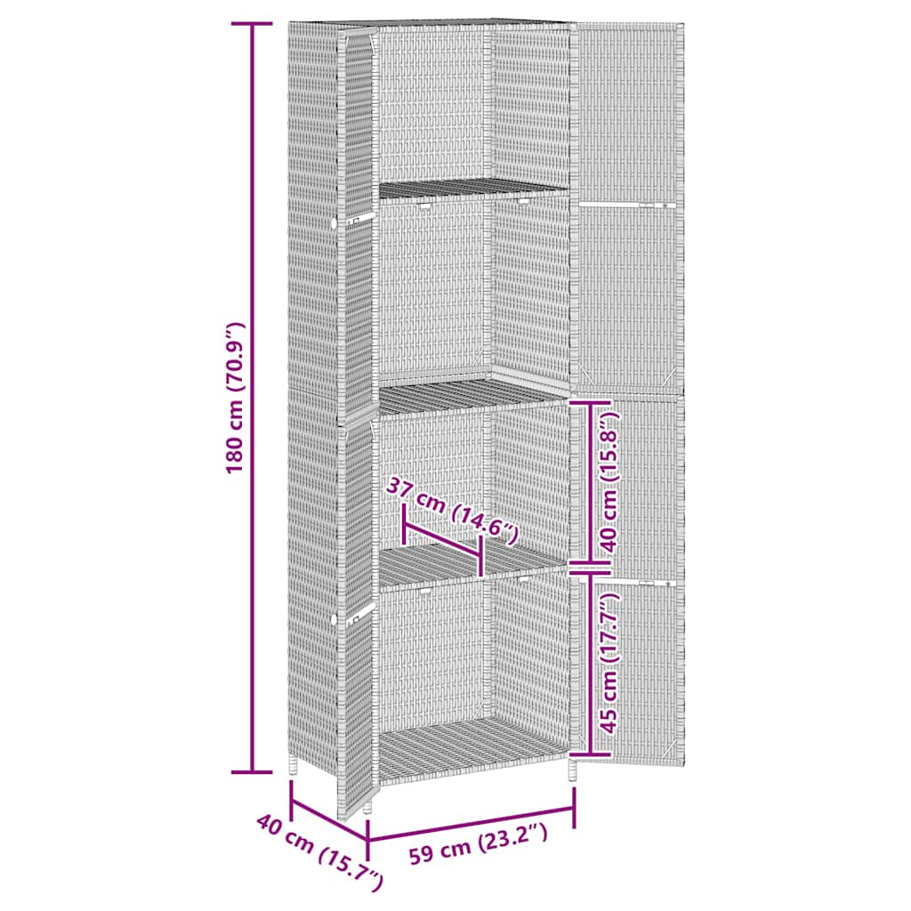 Armoire de rangement jardin Gris 59x40x180 cm Résine tressée - XIOS