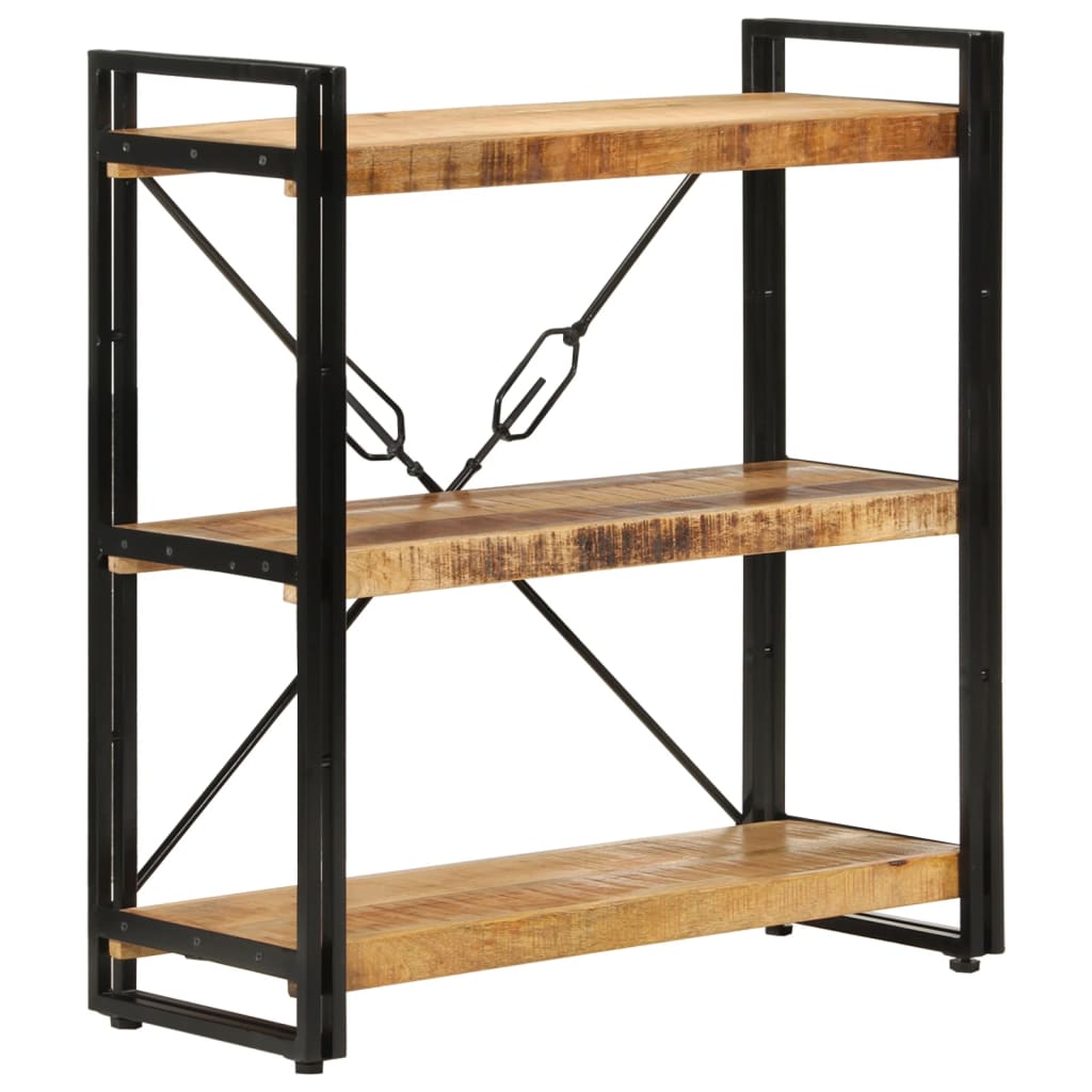 Bibliothèque 3 niveaux 77x30x80 cm bois massif manguier et fer - XIOS