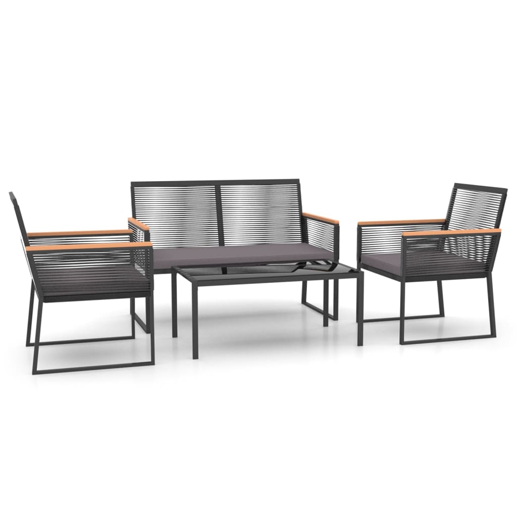 Salon de jardin 4 pcs avec coussins Noir Acier