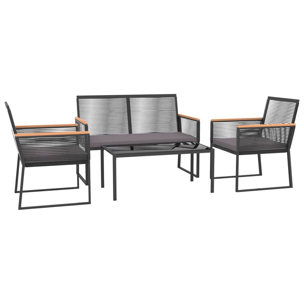 Salon de jardin 4 pcs avec coussins Noir Acier