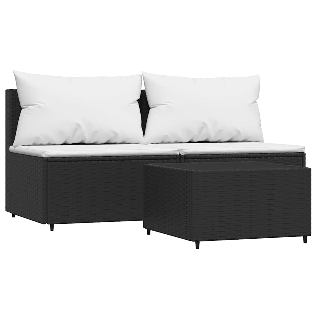 Salon de jardin 3 pcs avec coussins Noir Résine tressée Canapés de jardin vidaXL
