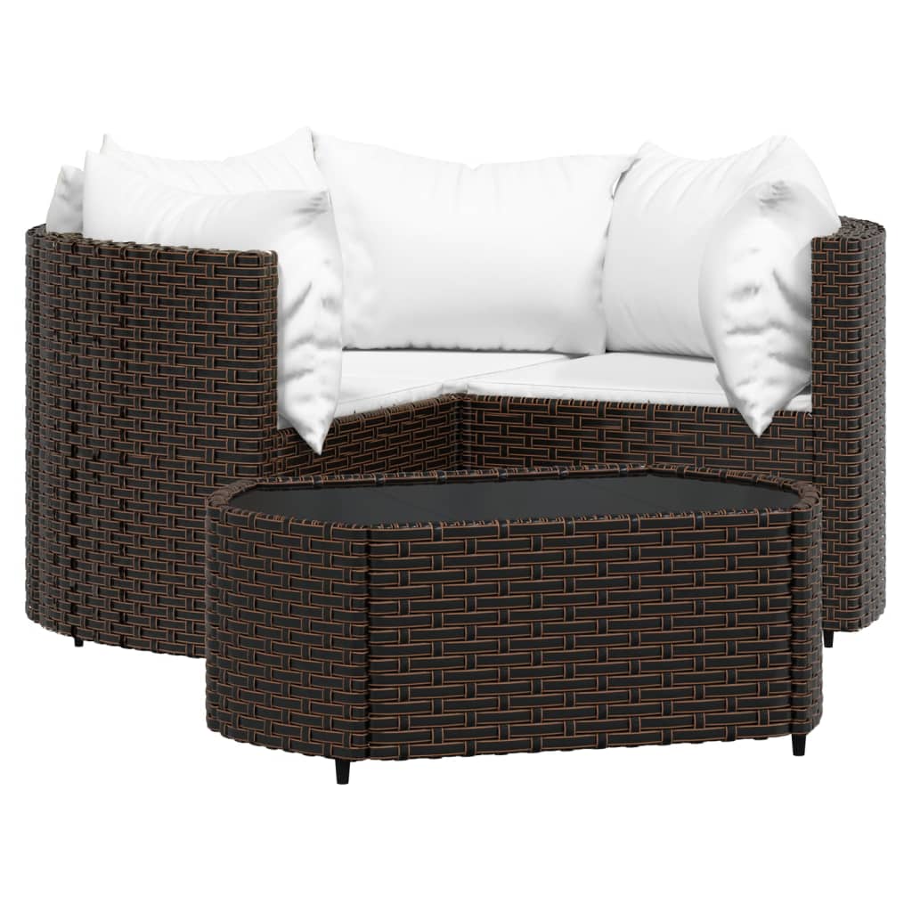 Salon de jardin 4 pcs avec coussins Marron Résine tressée