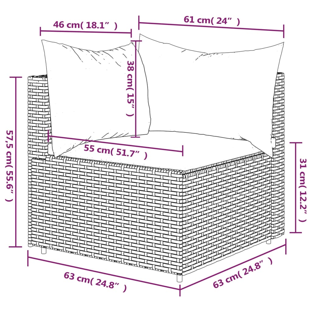 Canapé d'angle de jardin avec coussins marron résine tressée Canapés de jardin vidaXL