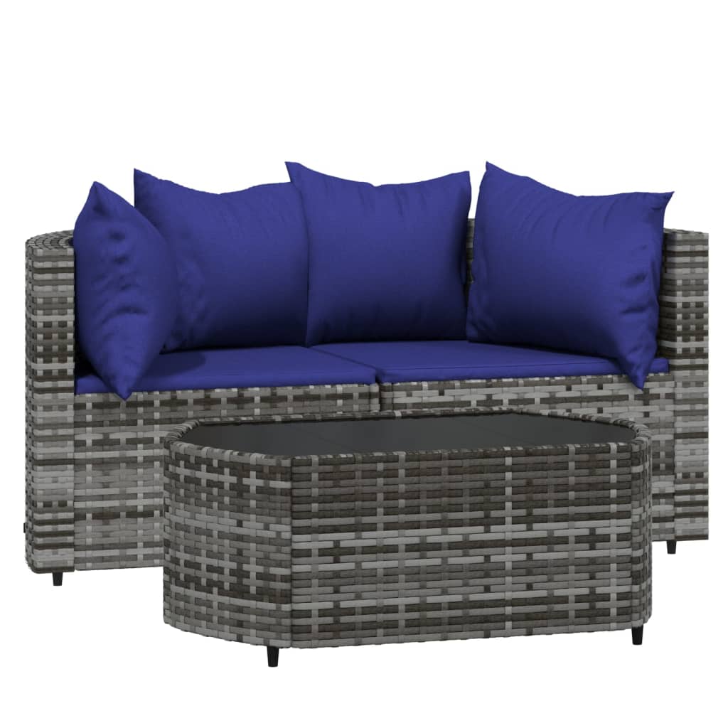 Salon de jardin 3 pcs avec coussins Gris Résine tressée Canapés de jardin vidaXL