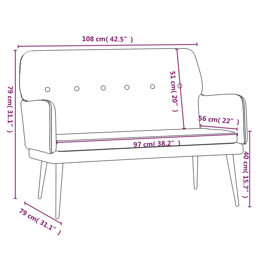 Banc Gris clair 108x79x79 cm Velours - XIOS