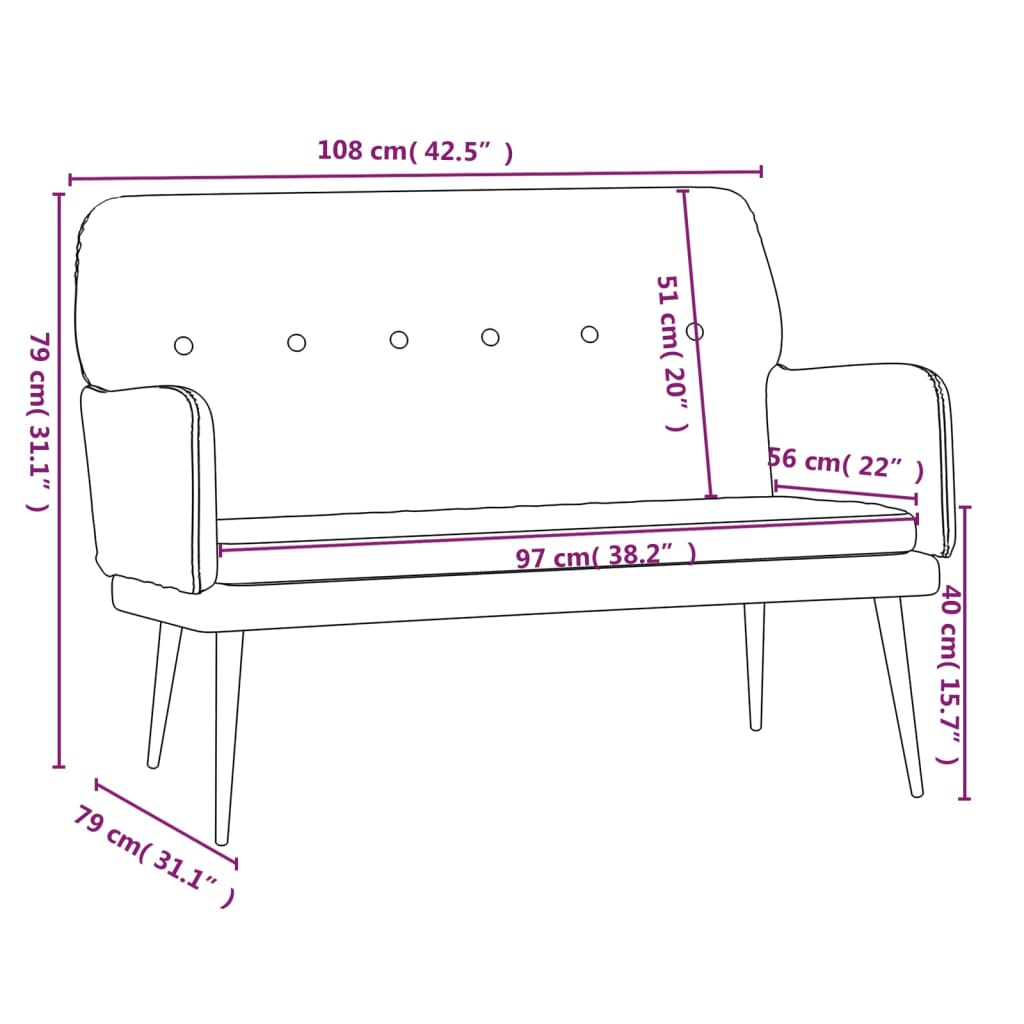 Banc Noir 108x79x79 cm Velours - XIOS