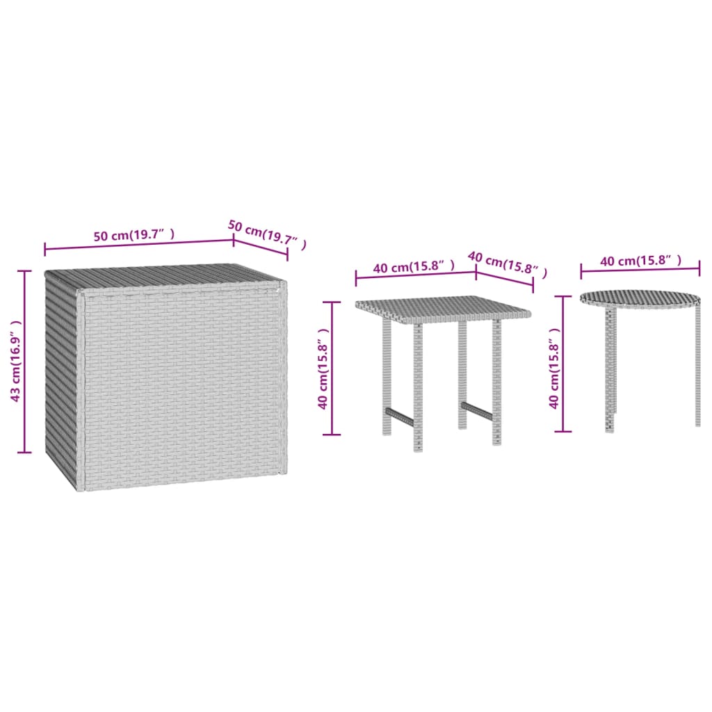 Tables d'appoint 3 pcs marron résine tressée - XIOS