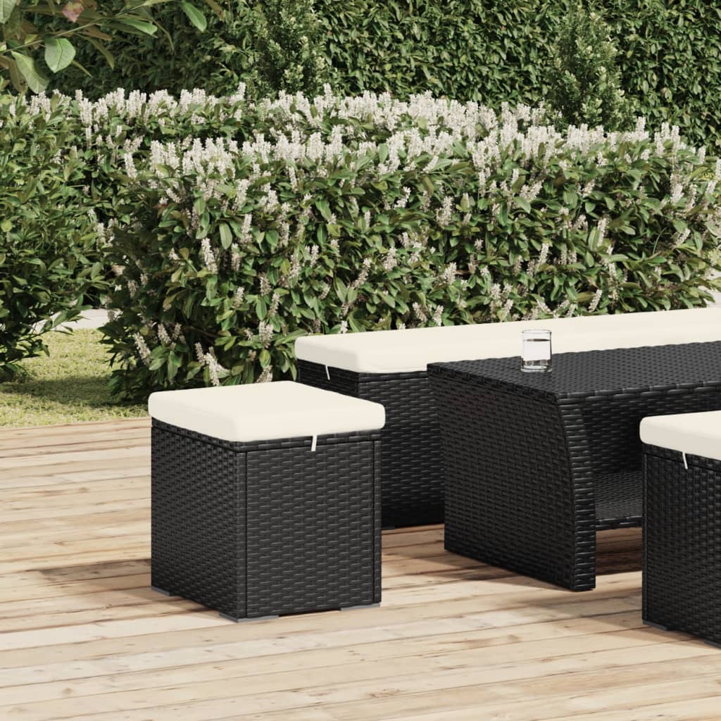 Poufs avec coussins lot de 2 noir 40x30x40 cm résine tressée - XIOS