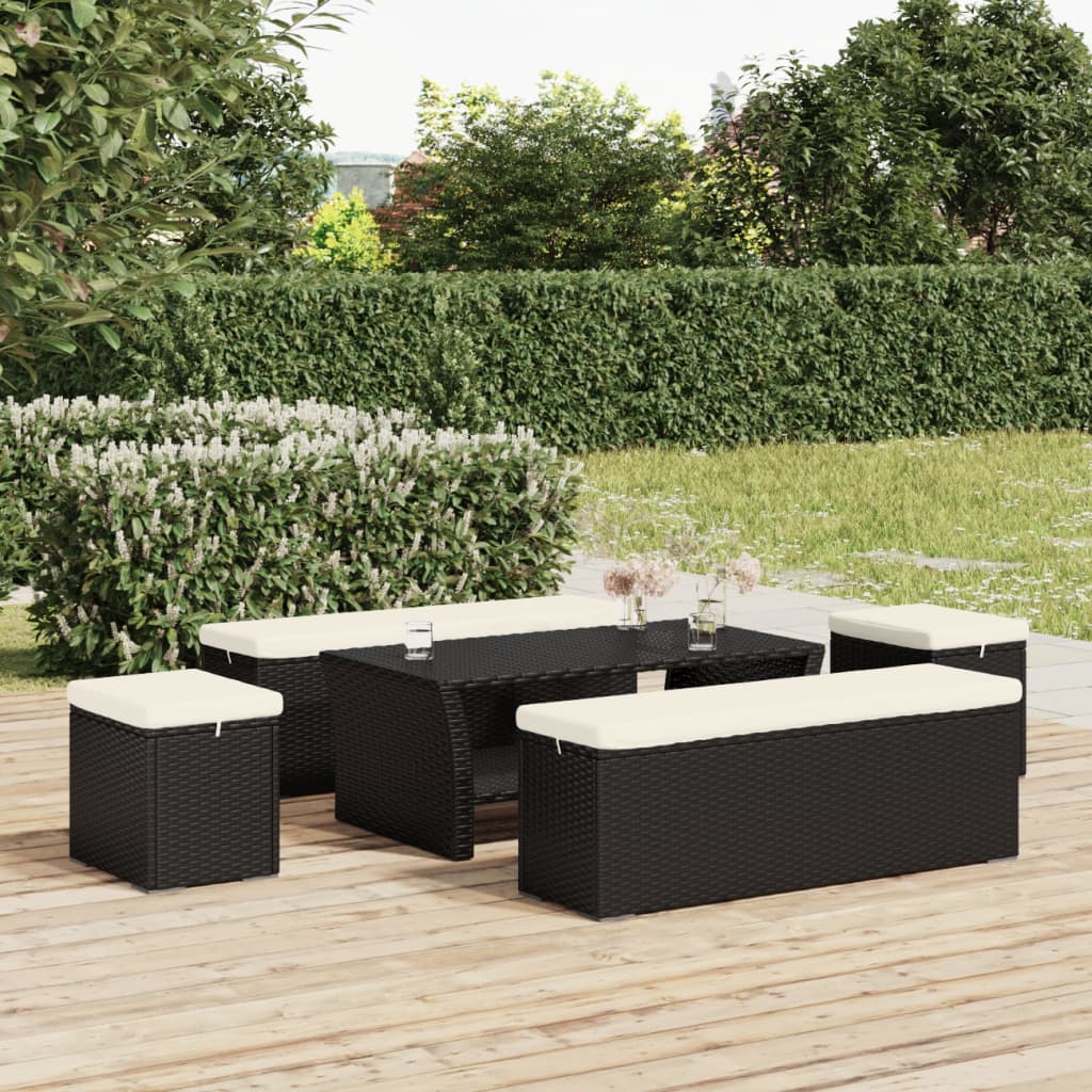 Poufs avec coussins lot de 2 noir 40x30x40 cm résine tressée - XIOS