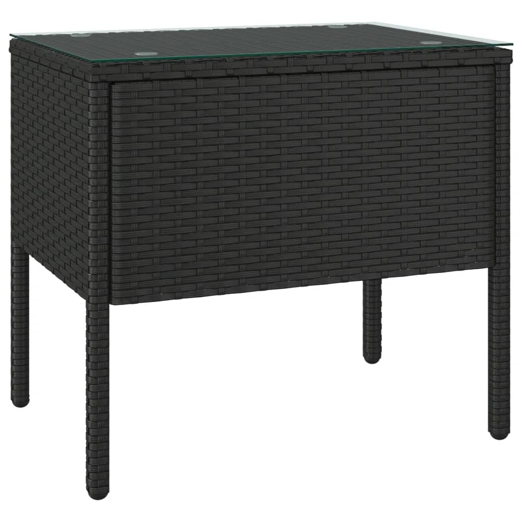 Table d'appoint noir 53x37x48 cm poly rotin et verre trempé - XIOS