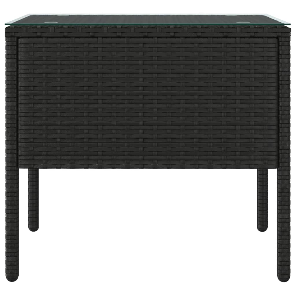 Table d'appoint noir 53x37x48 cm poly rotin et verre trempé - XIOS