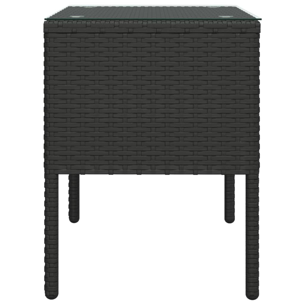 Table d'appoint noir 53x37x48 cm poly rotin et verre trempé - XIOS