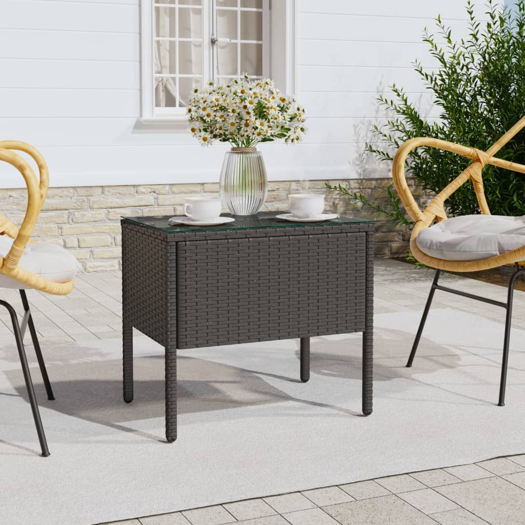 Table d'appoint noir 53x37x48 cm poly rotin et verre trempé - XIOS