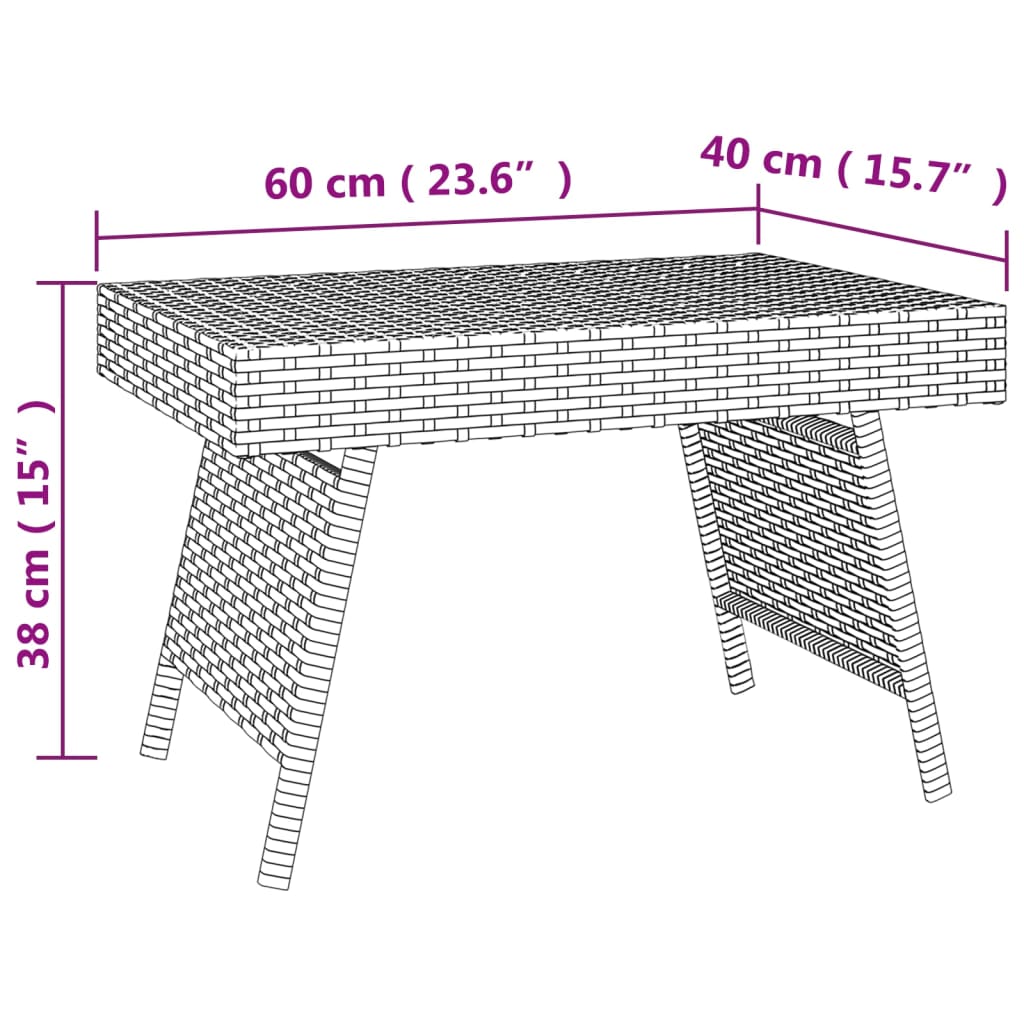 Table d'appoint pliable marron 60x40x38 cm résine tressée Tables d'appoint vidaXL