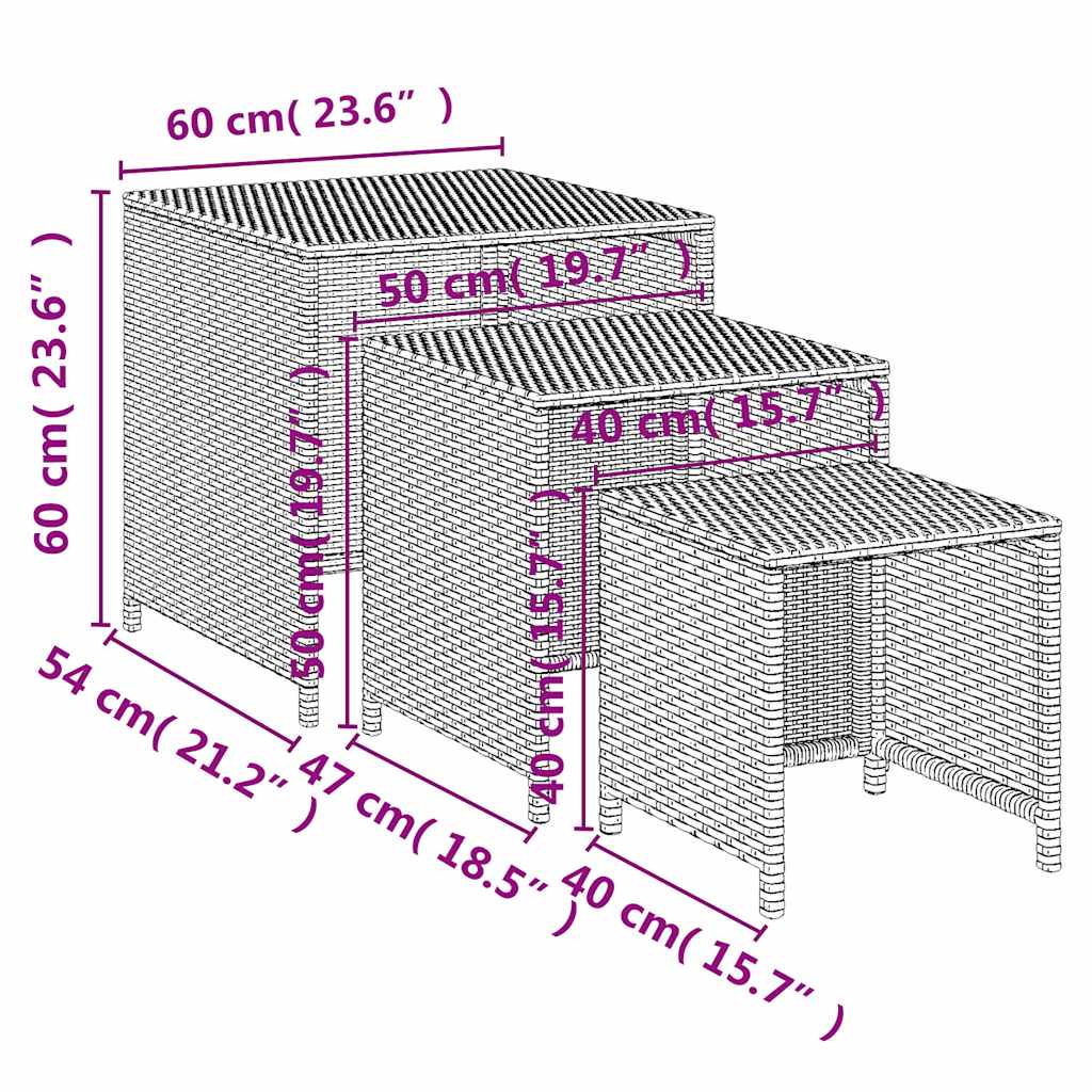 Tables gigognes 3 pcs noir résine tressée - XIOS