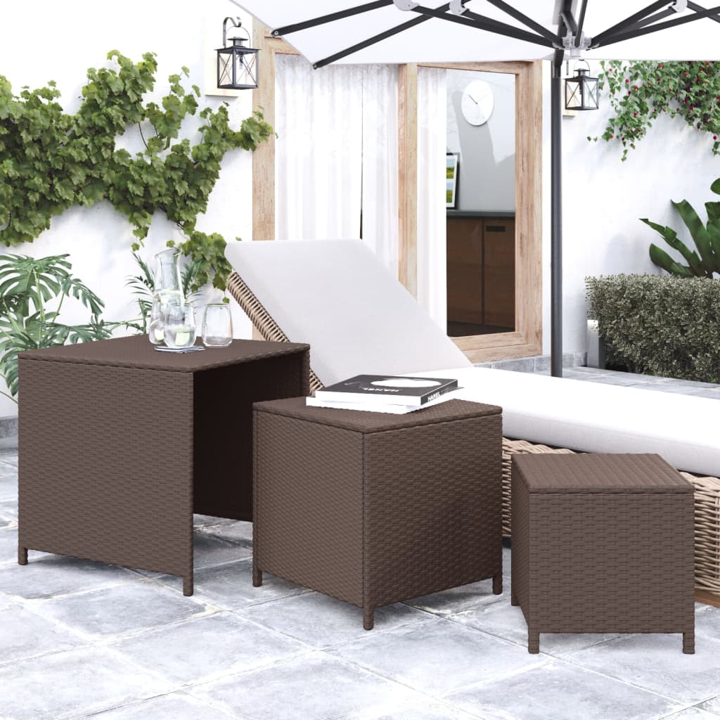 Tables gigognes 3 pcs marron résine tressée - XIOS