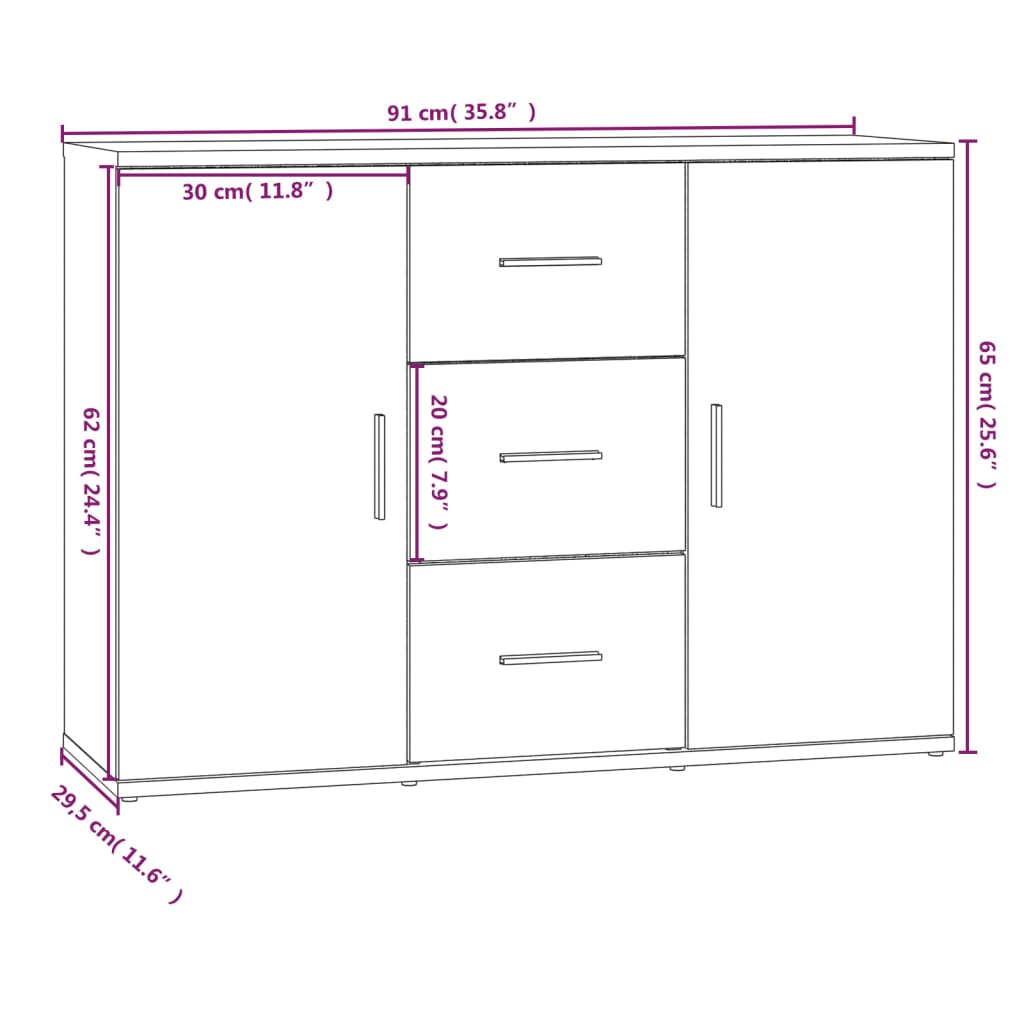 Buffet Sonoma gris 91x29,5x65 cm Bois d'ingénierie Buffets & bahuts vidaXL