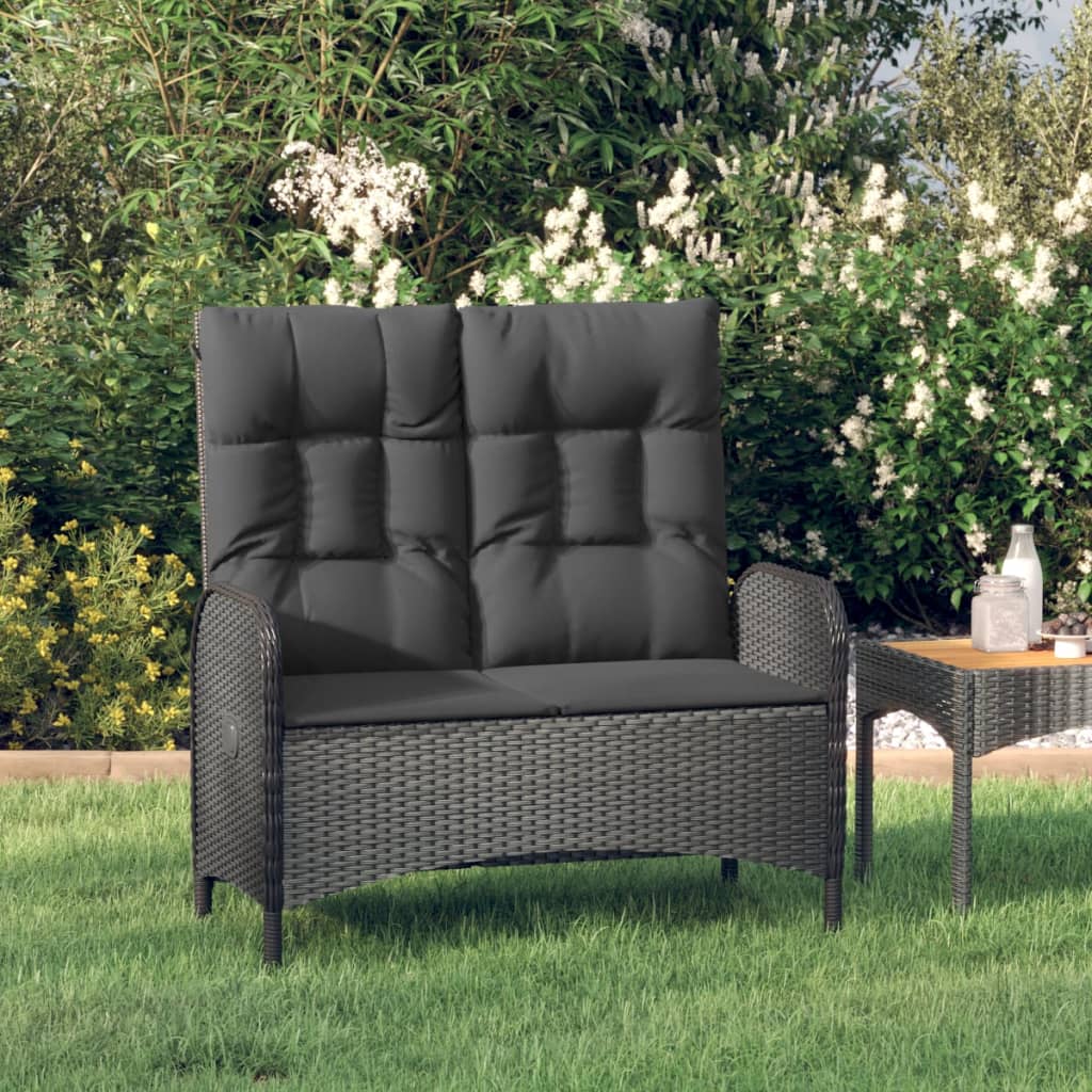Banc de jardin inclinable avec coussins 107 cm Poly rotin Noir Bancs de jardin vidaXL