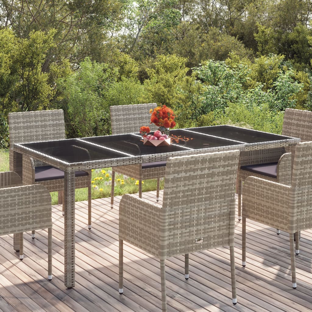 Table de jardin dessus en verre Gris 190x90x75cm Résine tressée Tables de jardin vidaXL