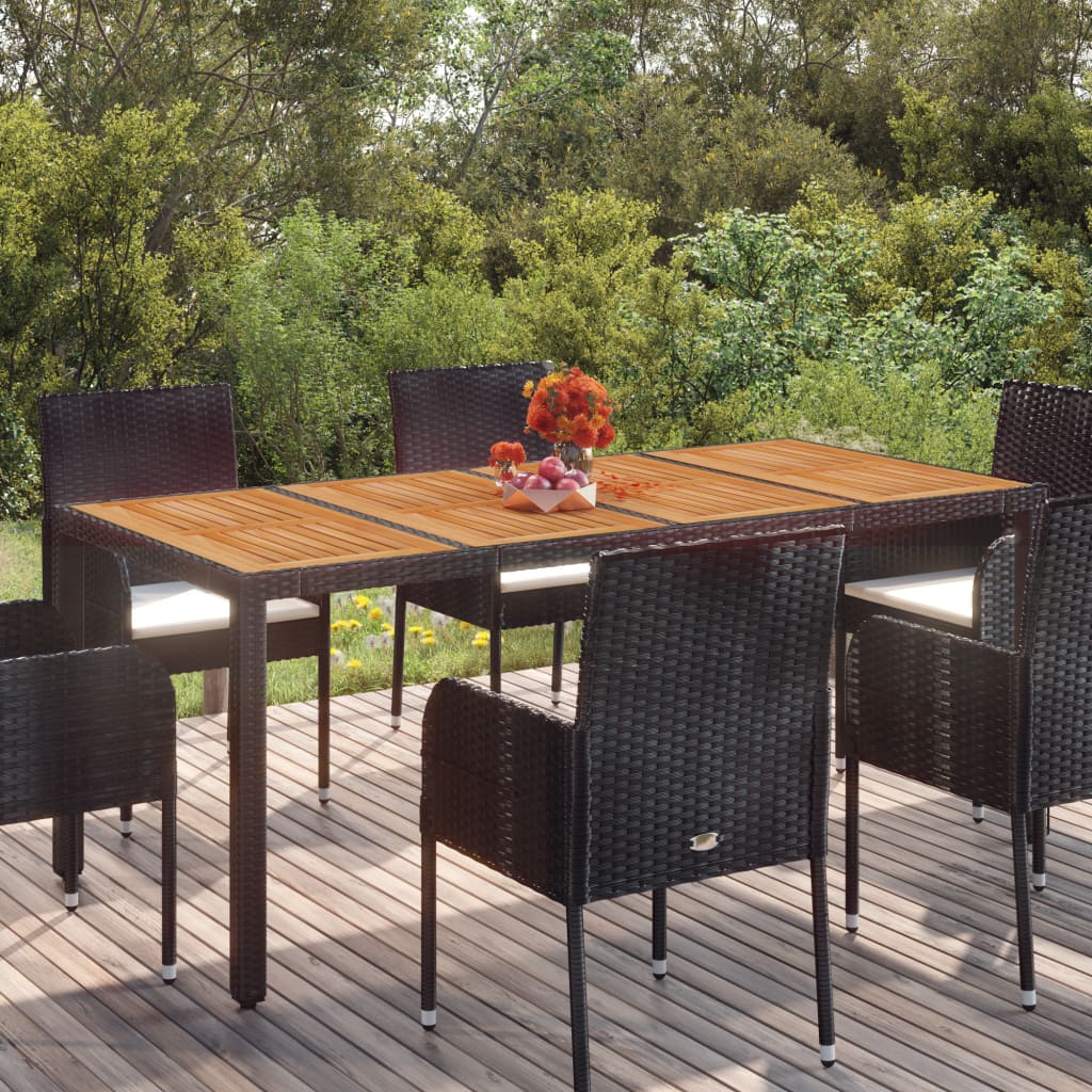 Table de jardin dessus en bois Noir 190x90x75 cm Résine tressée Tables de jardin vidaXL