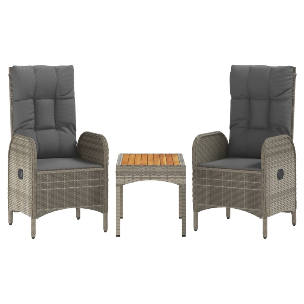 Salon de jardin 3 pcs avec coussins Gris Résine tressée