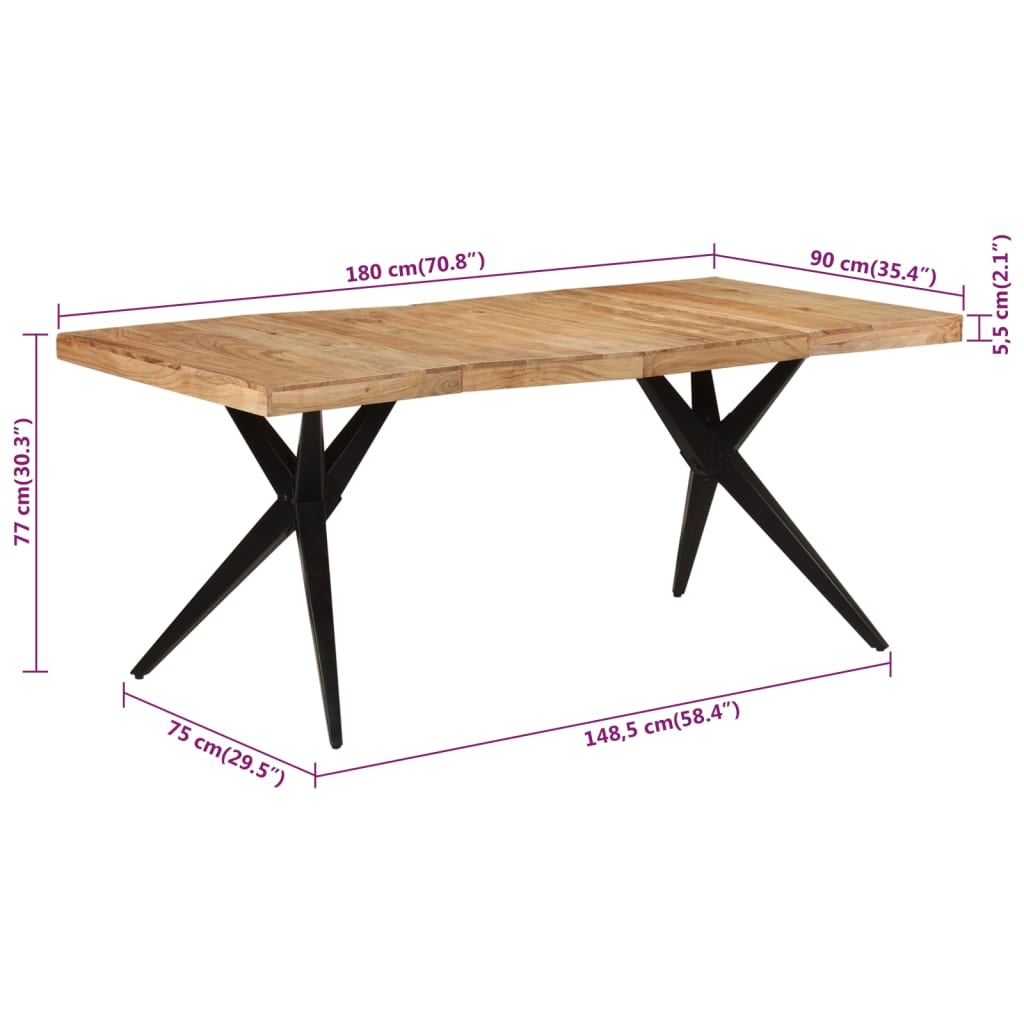 Table à dîner noir 180x90x77 cm bois d'acacia solide - XIOS