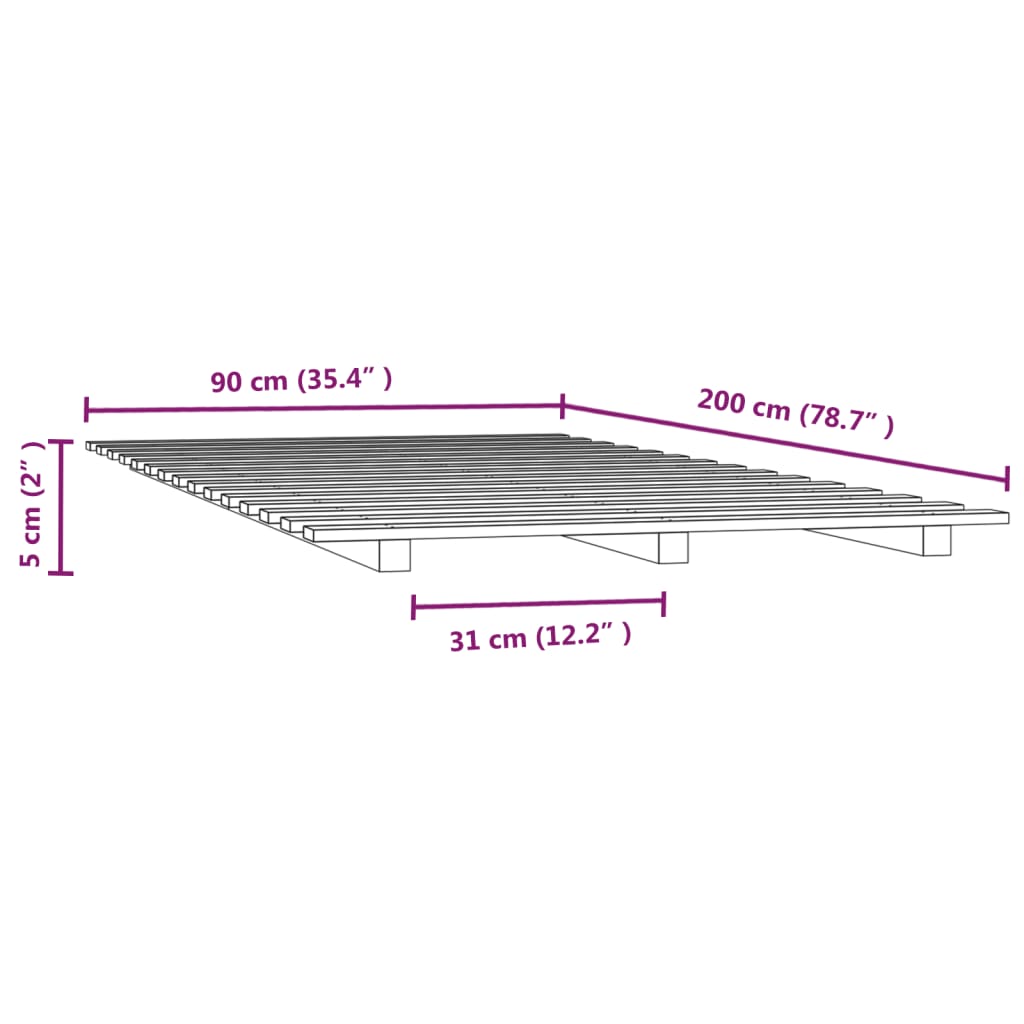Cadre de lit sans matelas 90x200 cm bois de pin massif - XIOS