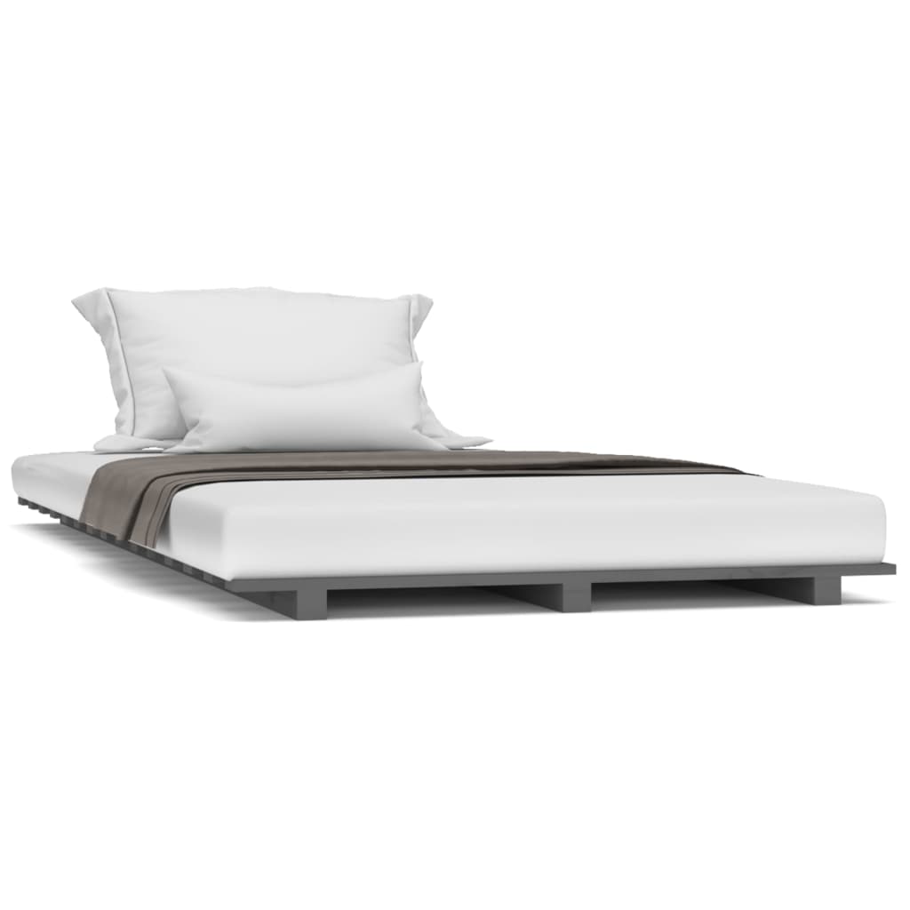 Cadre de lit sans matelas gris 90x200 cm bois de pin massif - XIOS