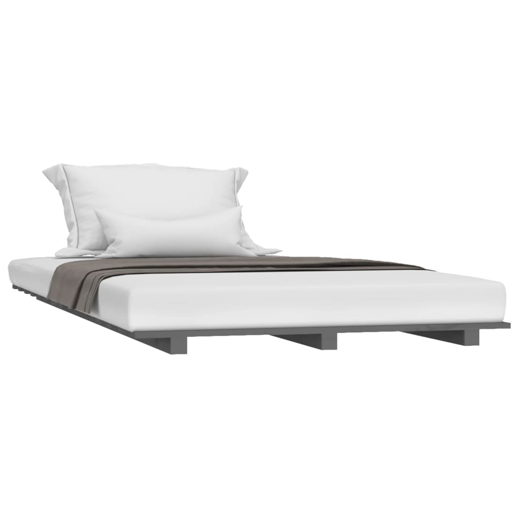 Cadre de lit sans matelas gris 90x200 cm bois de pin massif - XIOS