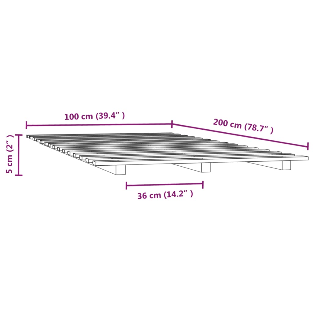 Cadre de lit sans matelas 100x200 cm bois massif de pin - XIOS