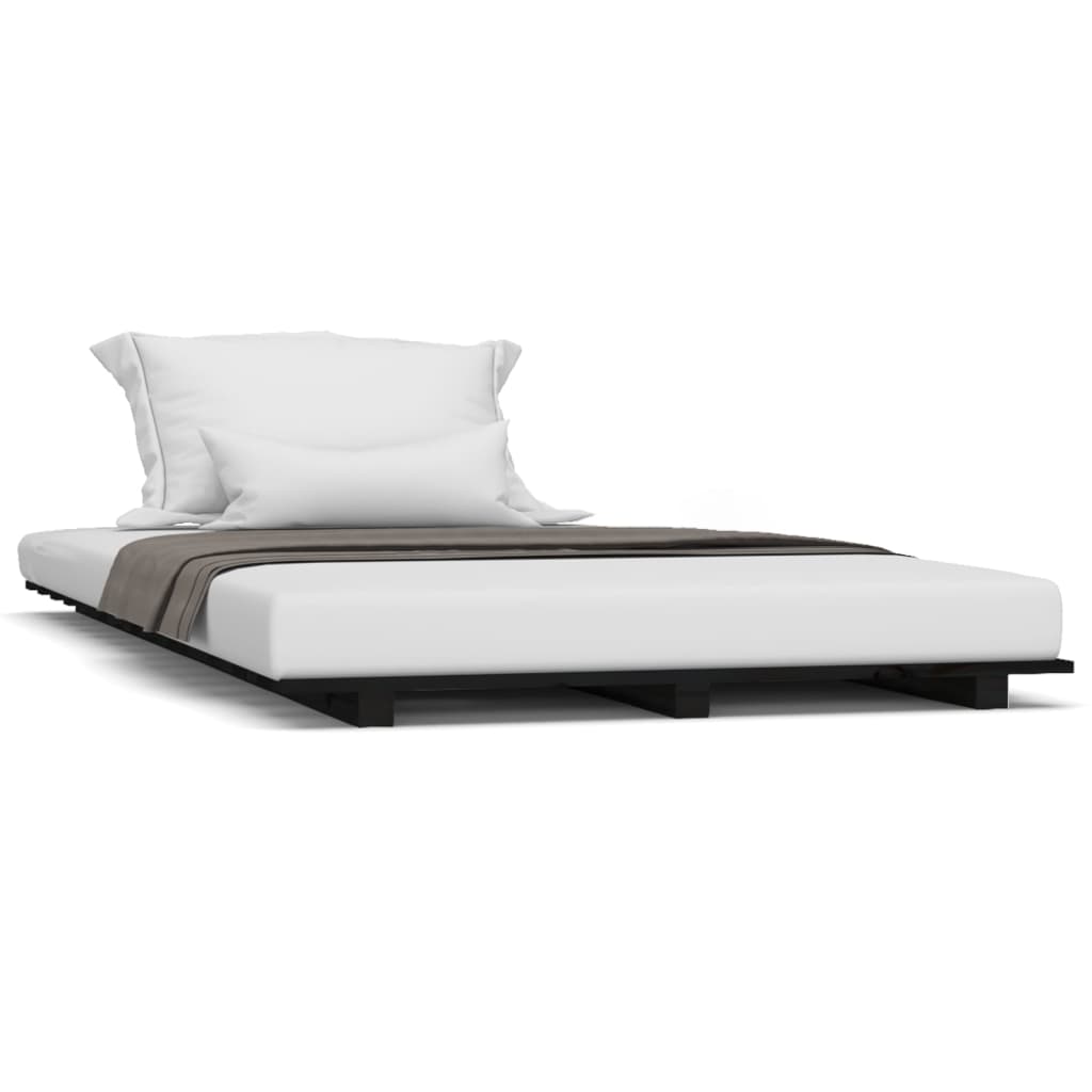 Cadre de lit sans matelas noir 100x200 cm bois massif de pin - XIOS