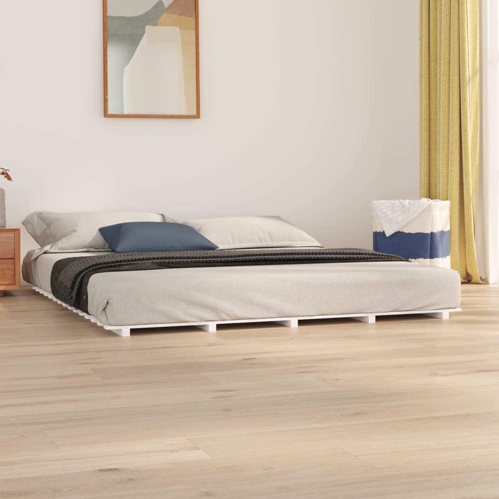 Cadre de lit sans matelas blanc 200x200 cm bois massif de pin - XIOS