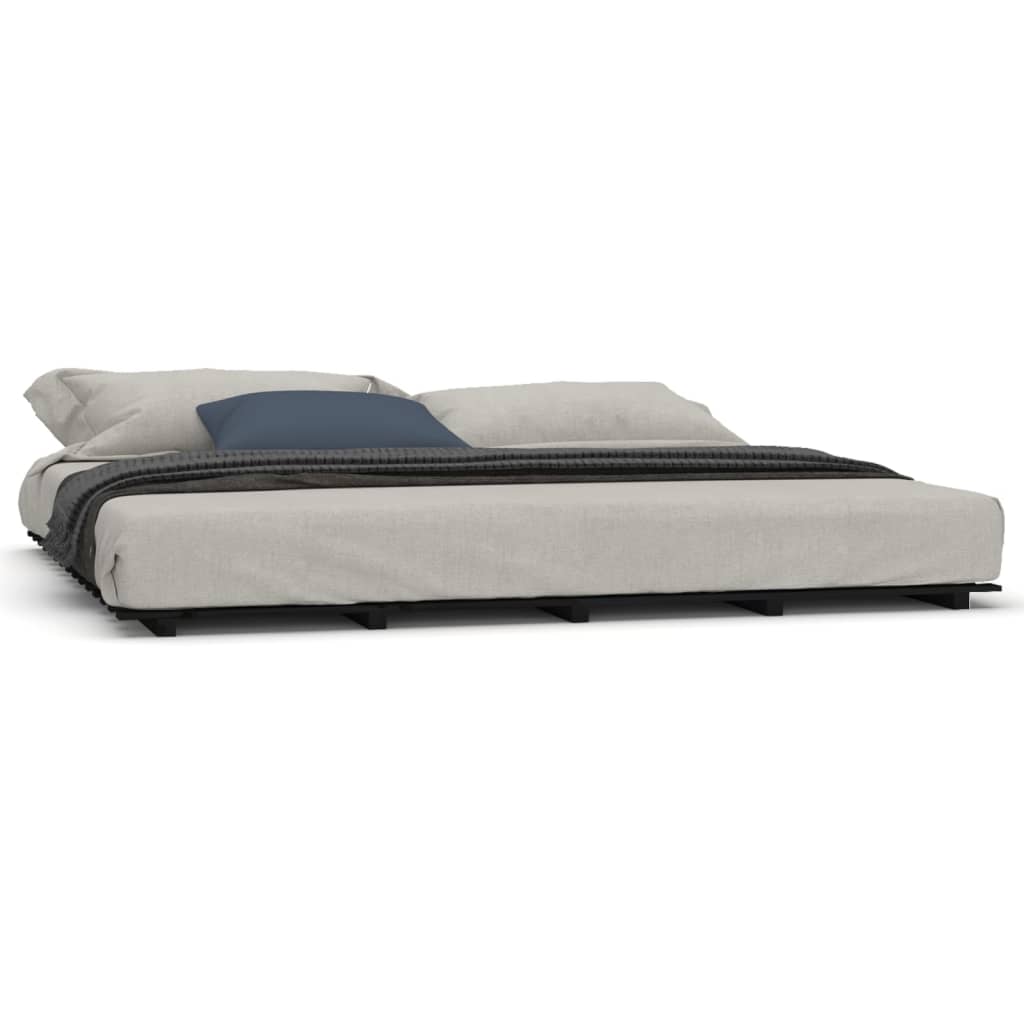 Cadre de lit sans matelas noir 200x200 cm bois massif de pin - XIOS