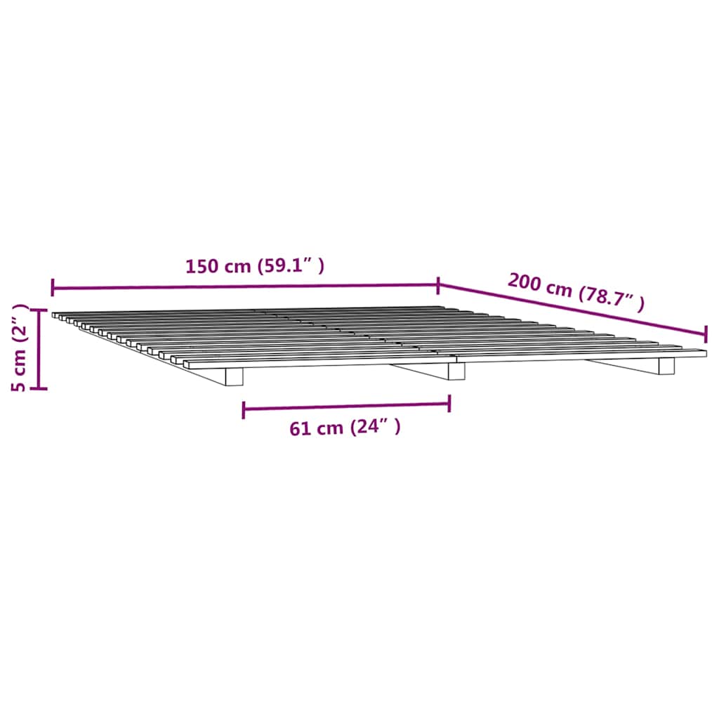 Cadre de lit sans matelas 150x200 cm bois de pin massif - XIOS