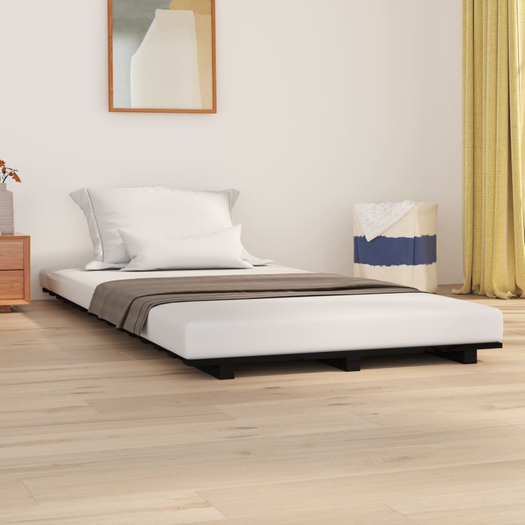 Cadre de lit sans matelas noir 90x190 cm bois de pin massif - XIOS