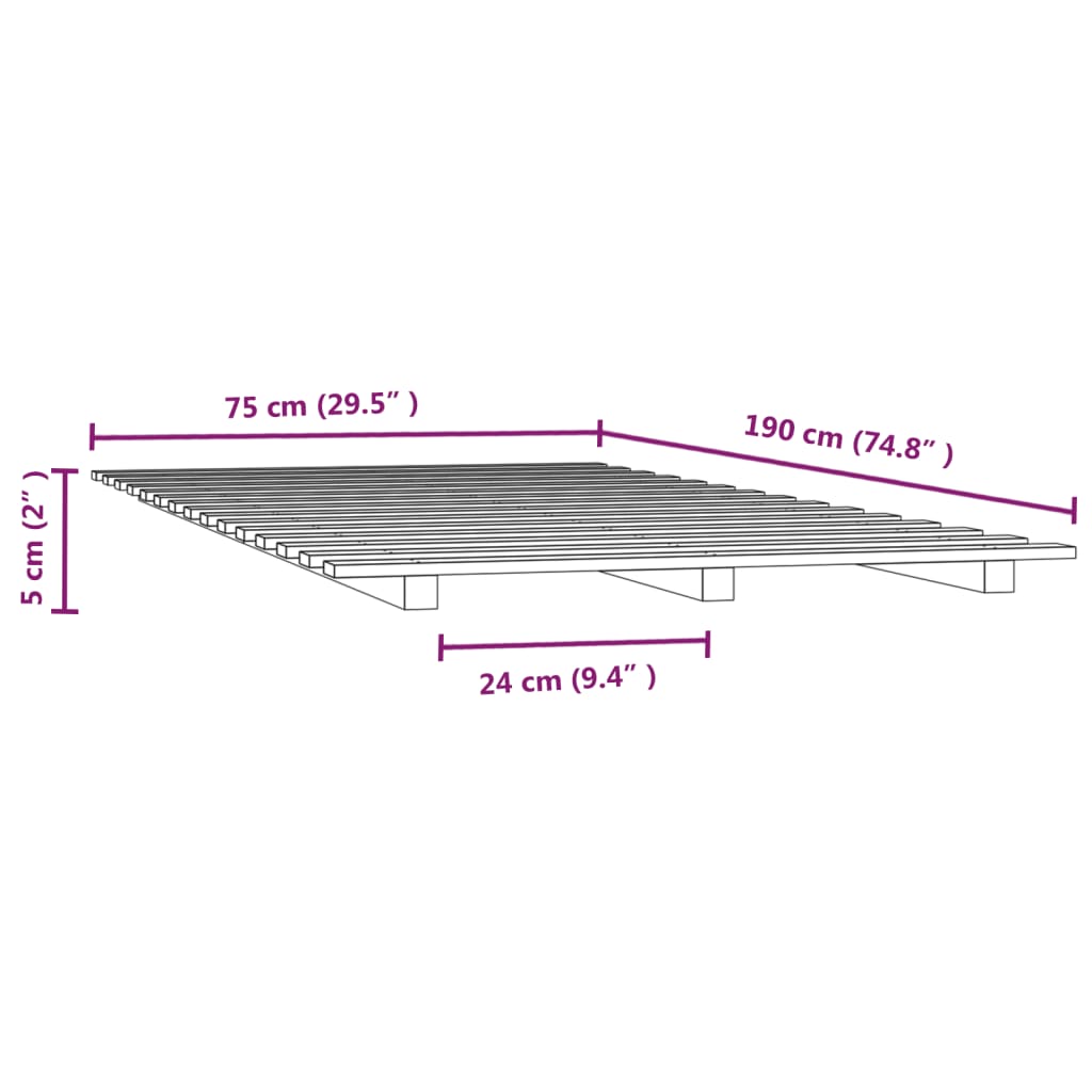 Cadre de lit sans matelas noir 75x190 cm bois de pin massif - XIOS