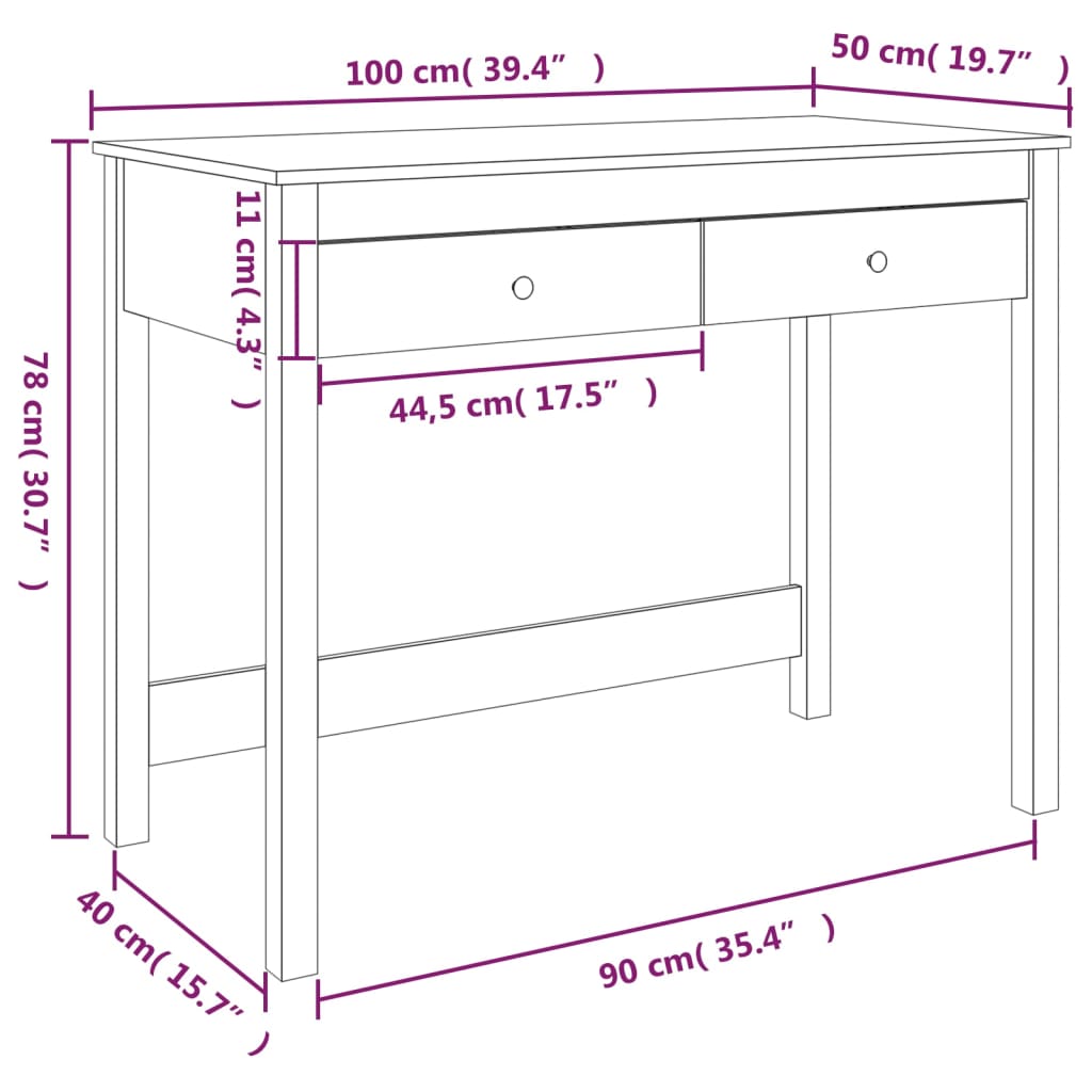 Bureau avec tiroirs Marron miel 100x50x78 cm Bois massif de pin - XIOS