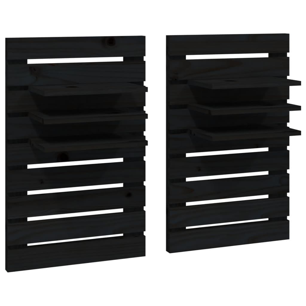 Étagères de chevet murales 2 pcs Noir Bois de pin massif - XIOS