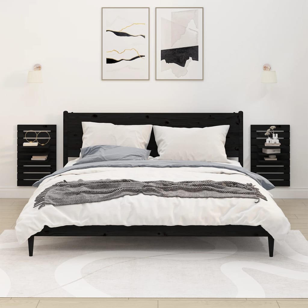 Étagères de chevet murales 2 pcs Noir Bois de pin massif - XIOS